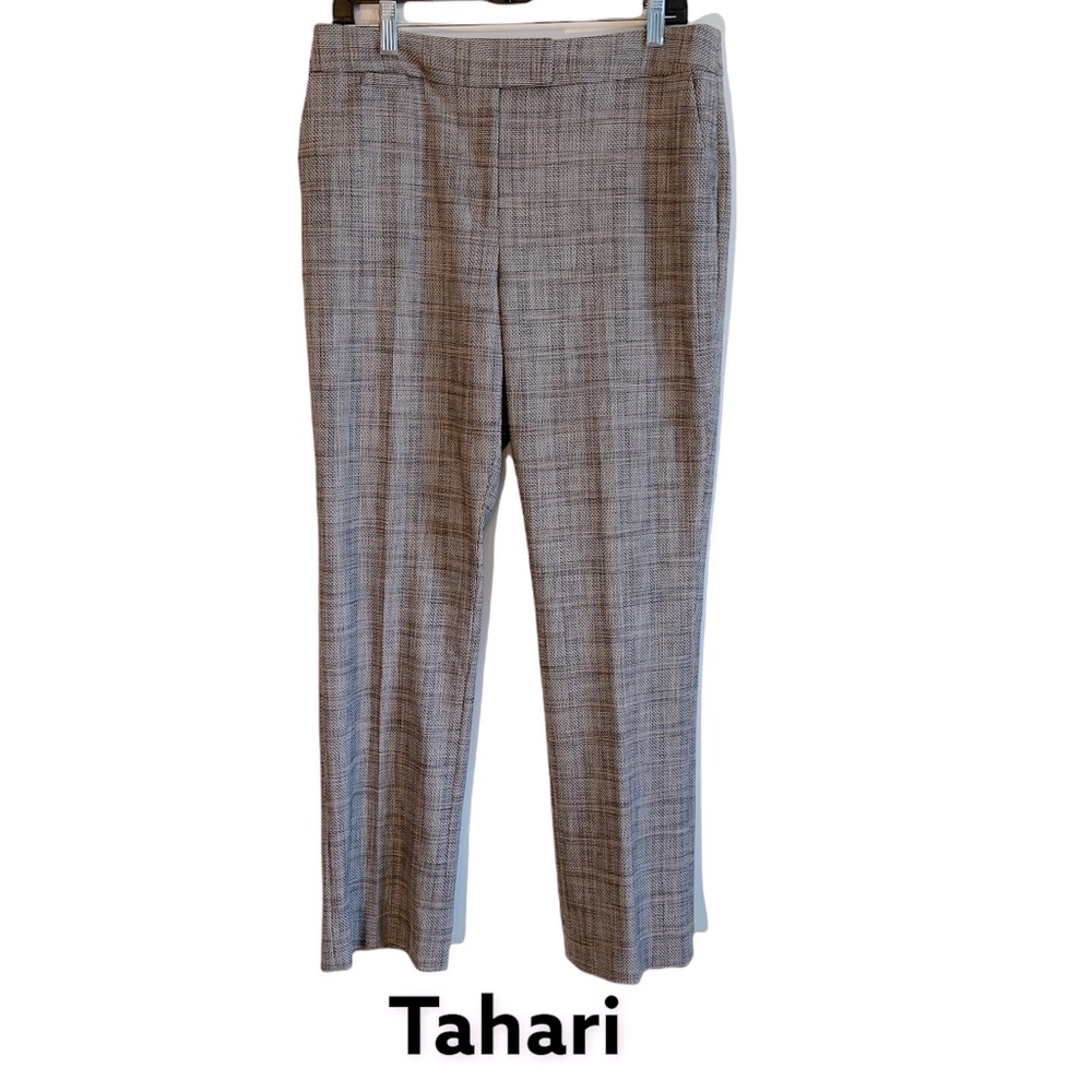 Tahari Black and white plaid pants with pink accents.  Size 10